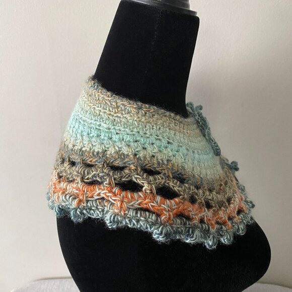 Handmade Crochet Blue Orange Multicolour Wool Blend Collar Neckwear Accessory - Picture 5 of 6
